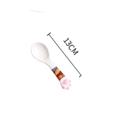 Brown Spoon Японская и Корейская креативная керамическая тарелка для завтрака и стейка, детская тарелка с фруктами, ручная роспись, блюдо с животными, мультяшная миска, набор посуды - Цвет: Brown Spoon