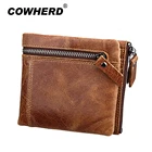 Мужской кошелек двойного сложения из натуральной кожи короткий кошелек на молнии для монет Мужской Повседневный тонкий маленький держатель для Карт RFID защита Cuzdan