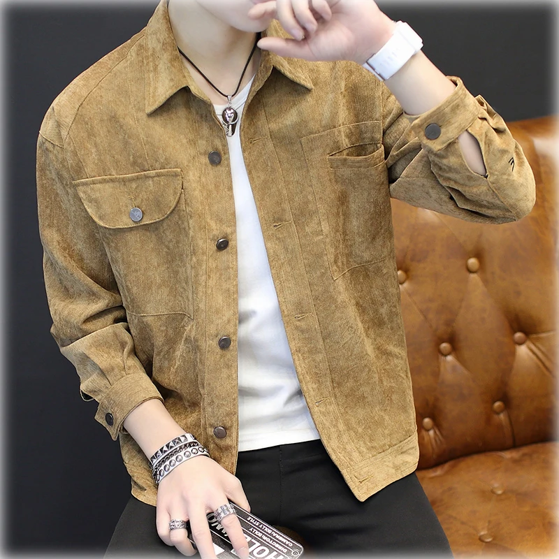 Мужская куртка-бомбер вельвет модная куртка кнопка карман Стиль человек новый