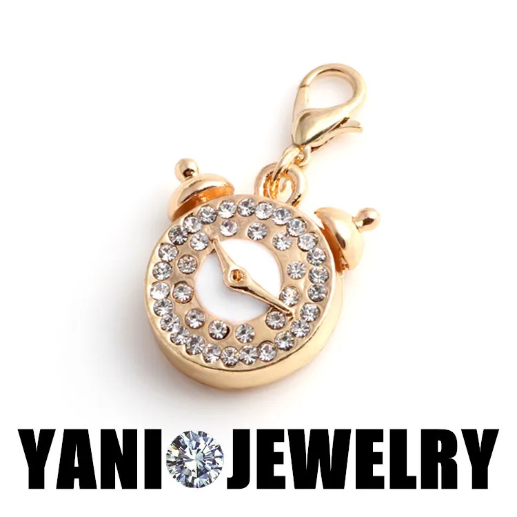 

20 шт./лот Бесплатная доставка модные подвески с застежкой-лобстером Подвески золотого цвета с кристаллами и будильником Подвески для изгот...