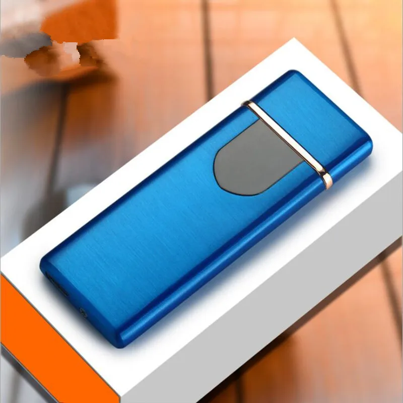 blue Новая сигарета с зарядкой от USB Зажигалка сенсорный чувствительный переключатель Двусторонняя Зажигалка Ветрозащитная беспламенная Электронная Зажигалка без газа - Цвет: blue