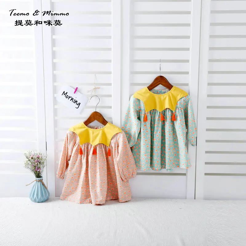 2017 новый Девочка Платье Принцессы 1-4Y полный рукав кисточка платье милый ребенок