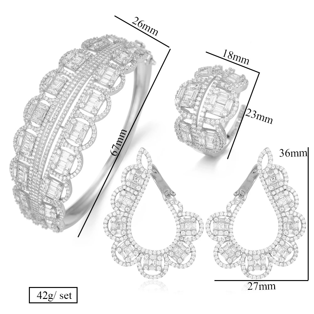 

GODKI NEW Luxury 3pcs EARRING Bangle Ring Sets For Women Wedding Cubic Zircon Crystal Engagement DUBAI Bridal Jewelry Sets 2019