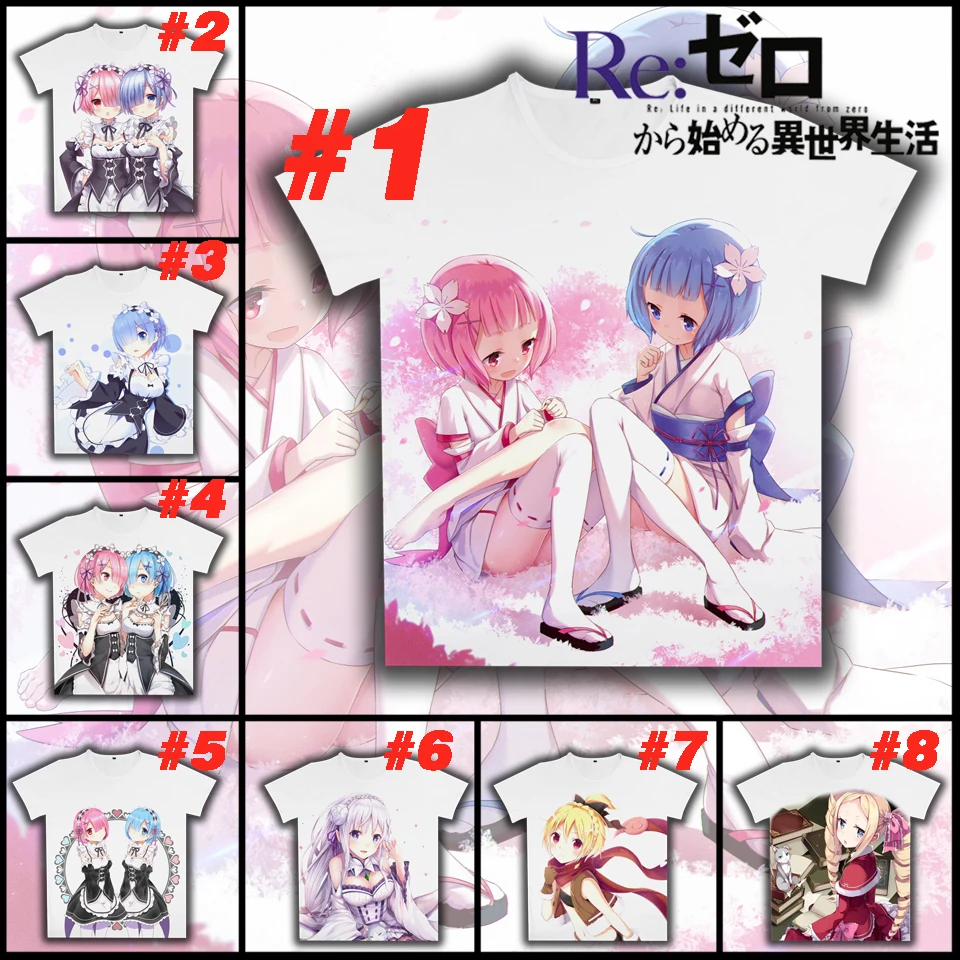 Футболка с принтом Re zero life In A Different World Эмилия Субару Нацуки Рем Рам Повседневная
