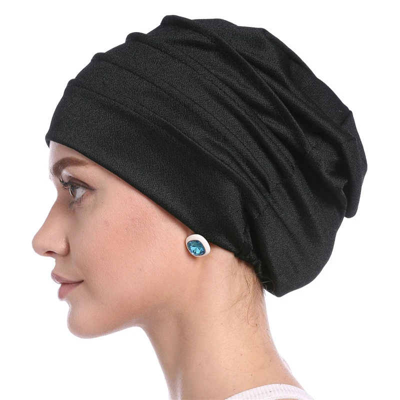 

Gift For Muslim Women Headscarf Hats Soft Elastic Flower Hijab Turban Cap Solid Cotton Islam Arab Hat Head Wrap Inner Bonnet