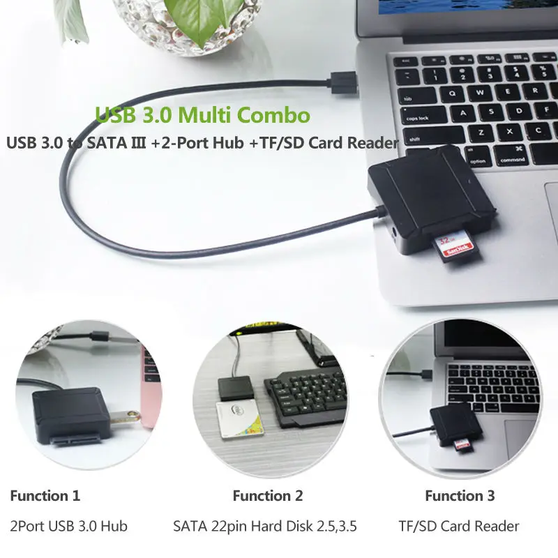 USB разветвитель 3 0 2 порта внешний 5 к SATA III кабель для жесткого диска 22 контактный с