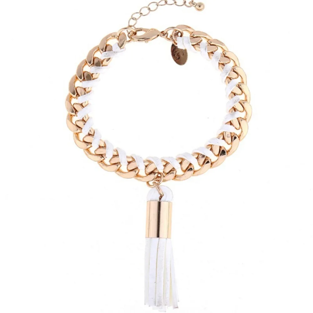 Модный Браслет Золотой Тон Цвета Плетеный Кожаный Для Женщин Девушки Удачи