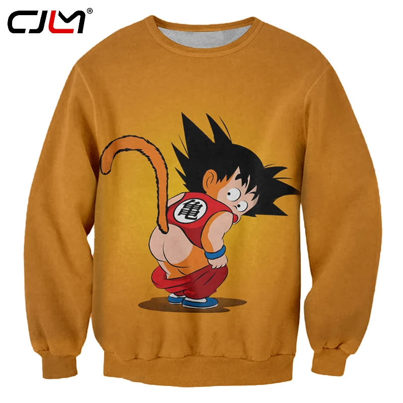 Cjlm аниме кофты желтый 2018 Harajuku Для мужчин Забавный принт Dragon Ball Z Goku балахон