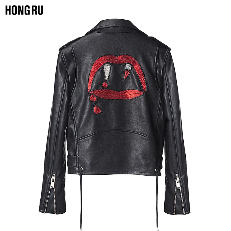 winter fashion brand embroidery pu leather jacket female street style zipper short  thicker warm jacket coat wj1520