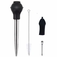 stainless steel chicken turkey baster meat syringe marinade injector including needle and extra brush bbq kitchen assessoies