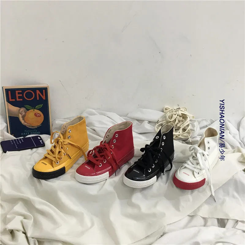 2019 spring and autumn new Korean high-top canvas shoes women wild retro Yamamoto style students white | Обувь