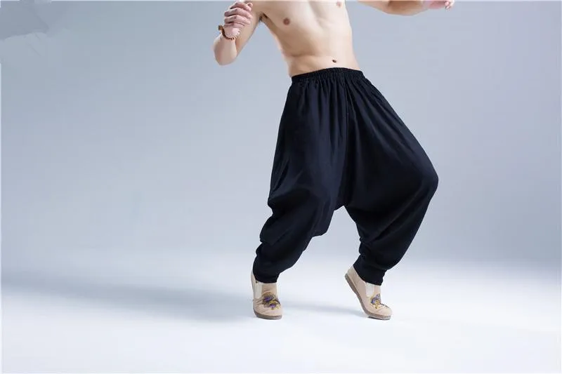 Большие размеры, M-5XL, 6XL, хлопок, лен, одноцветные штаны-шаровары, повседневные, эластичный пояс, свободные брюки для мужчин,, лето, осень, мягкие брюки
