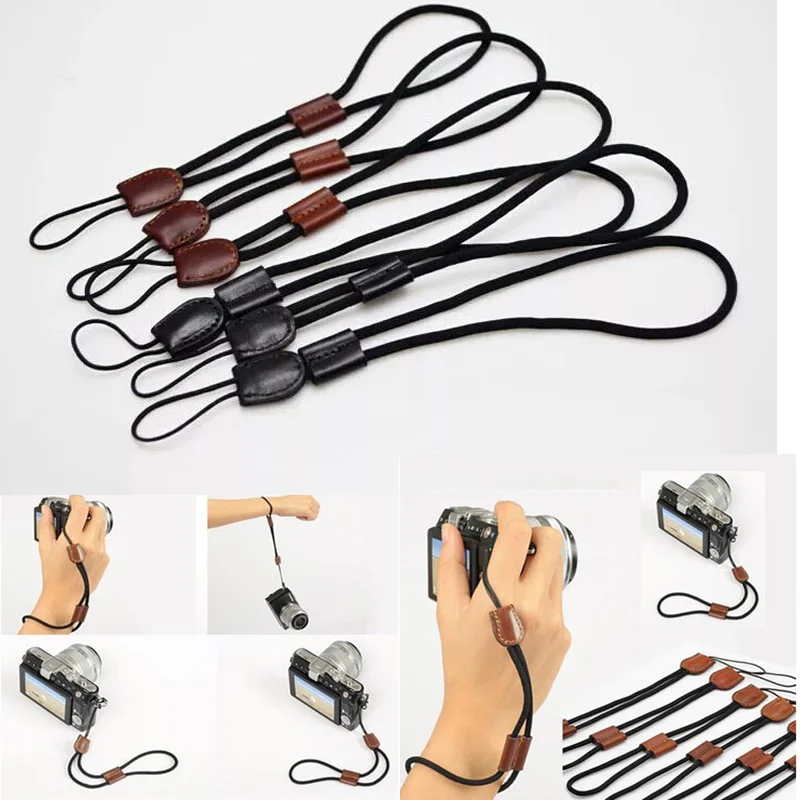Универсальный роскошный кожаный наручный ремешок для камеры DSLR черный