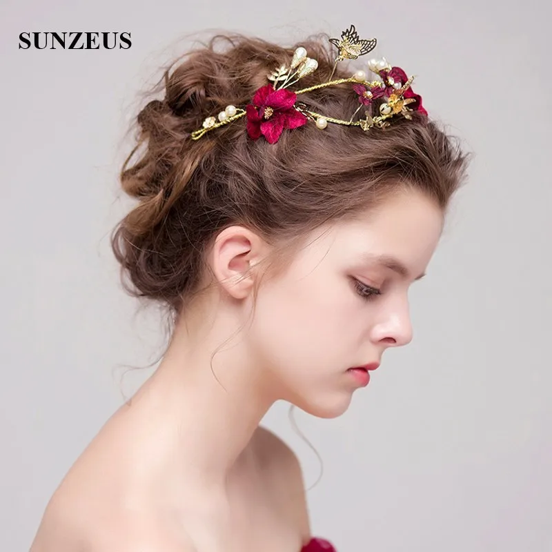 Свадебная тиара с золотыми бабочками в Корейском стиле свадебная винного цвета