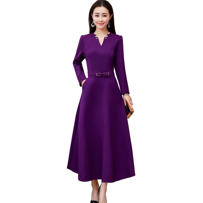 Женское платье макси с V-образным вырезом Элегантное повседневное приталенное