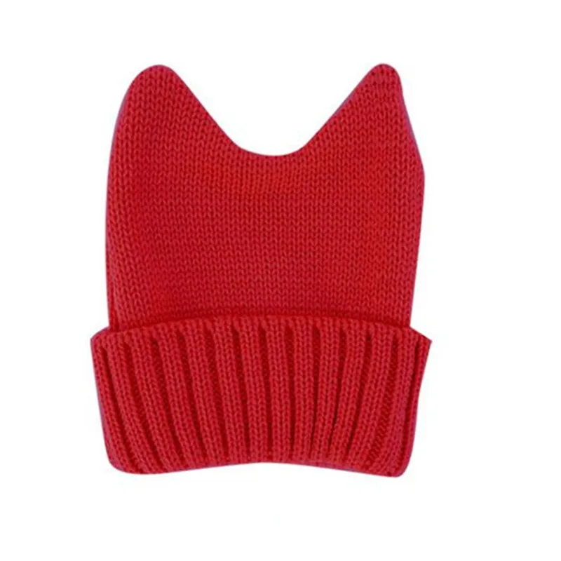Модная вязаная очень мягкая женская шапочка с кошачьими ушками для девочек