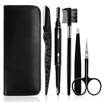 5pcs eyebrow brush tweezers razor pencil scissors tools kit 1pcs pu case for women girls professional salon travel home use