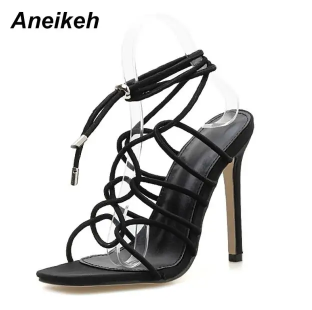 Black Aneikeh/ г. Новые модные женские офисные босоножки из PU искусственной кожи офисная обувь на высоком тонком каблуке, с квадратным носком, с тонким ремешком, черного и оранжевого цвета, размеры 35-42 - Цвет: Black