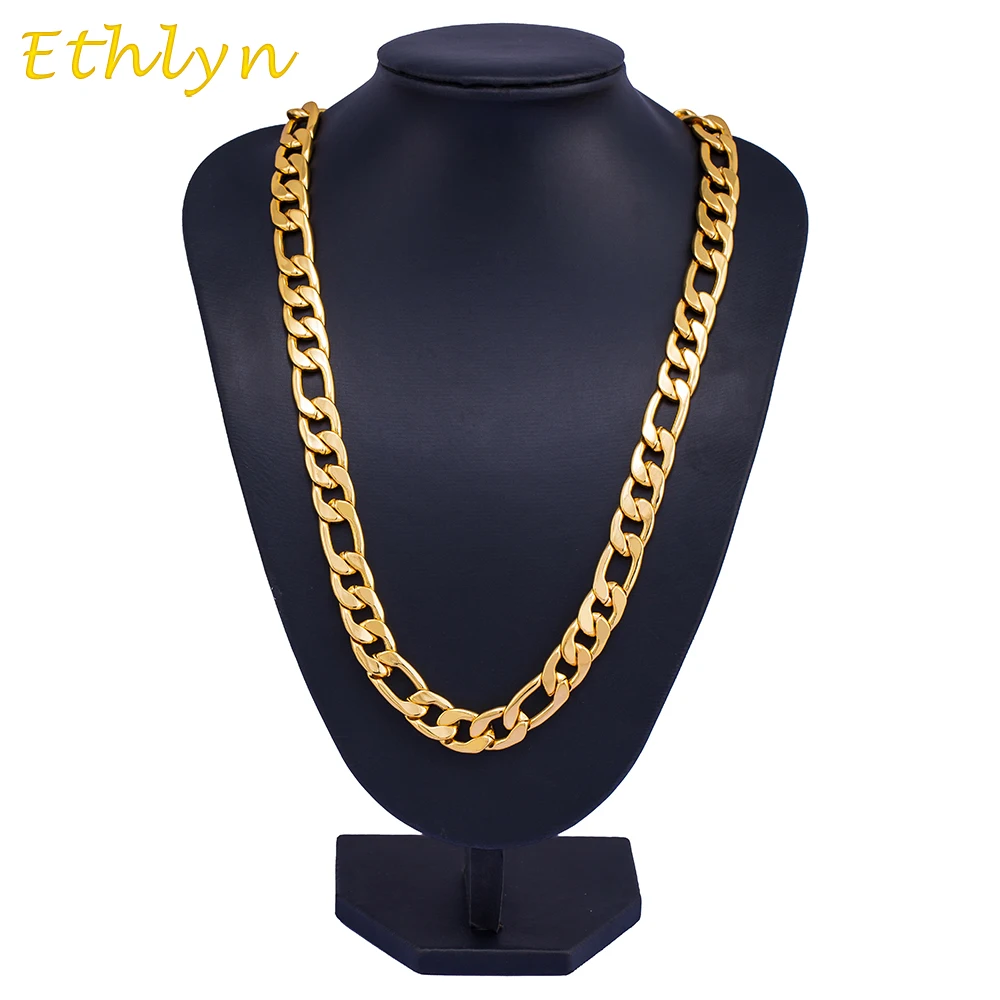 

Цепь Ethlyn N029 для мужчин, ювелирное изделие золотого цвета, 15 мм, медная цепочка Фигаро, аксессуары для вечевечерние в стиле панк-рок