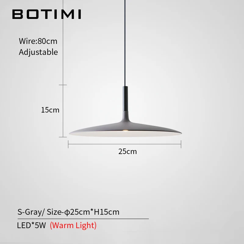 S-Gray-1 Light BOTIMI современный светодиодный подвесной светильник s с серым металлическим абажуром для столовой, Регулируемый белый железный подвесной светильник - Цвет корпуса: S-Gray-1 Light