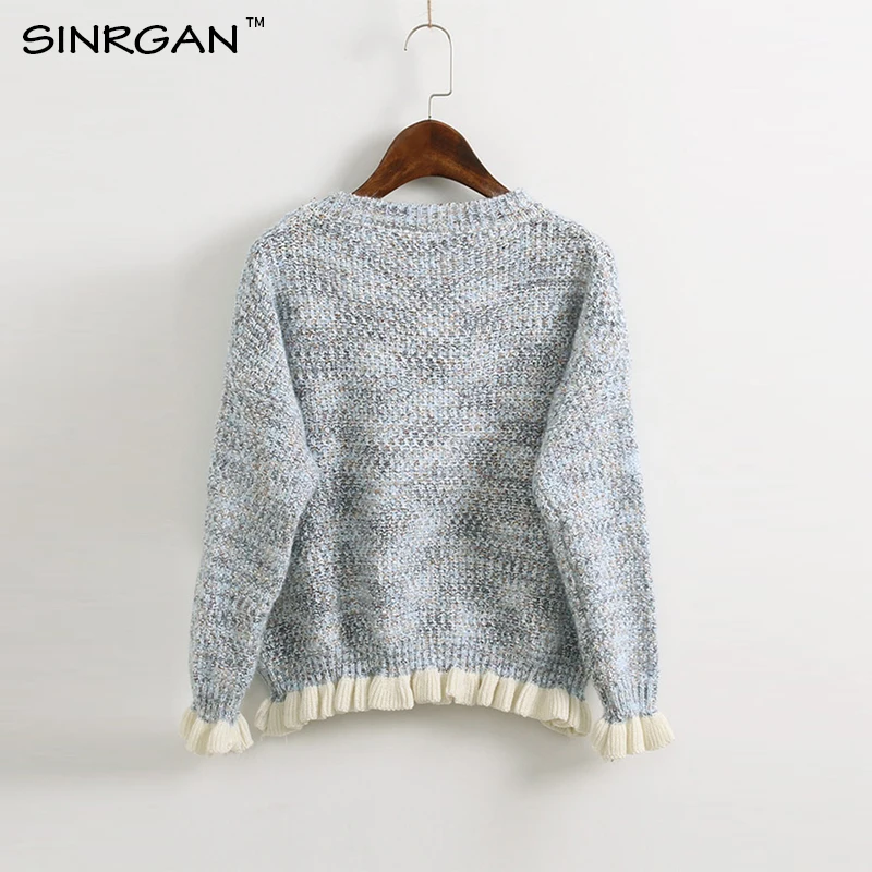 SINRGAN ruffle o-neck winter knitted sweater Women long sleeve casual pullover female Soft warm autumn jumper clothes | Женская одежда