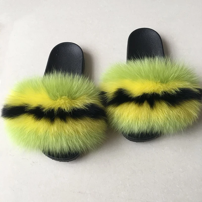 Женские меховые шлепанцы роскошные пляжные сандалии из натурального Лисьего
