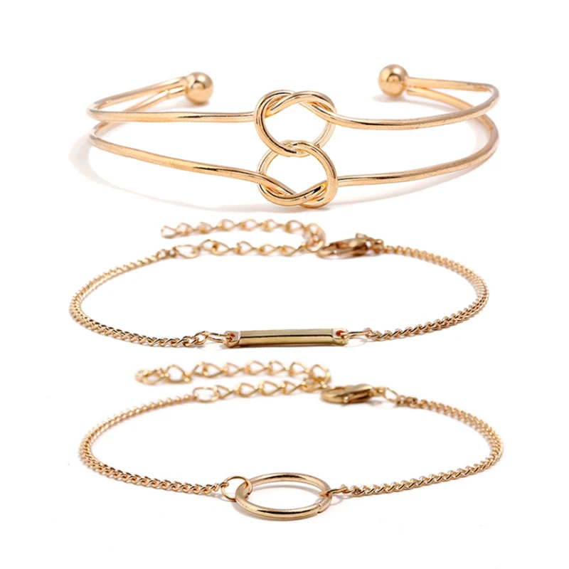3 шт./компл. женский модный панк браслет простой двойной узел металлический