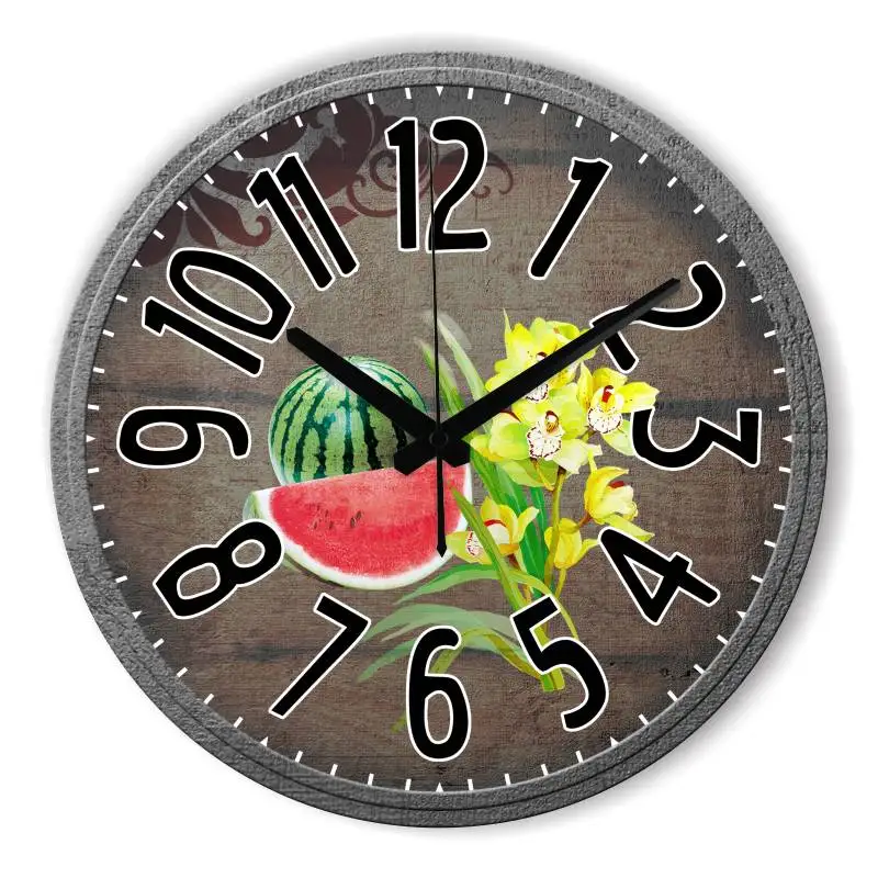 Бренд моды кухня декор стены часы с 3d фрукты и водонепроницаемый циферблат