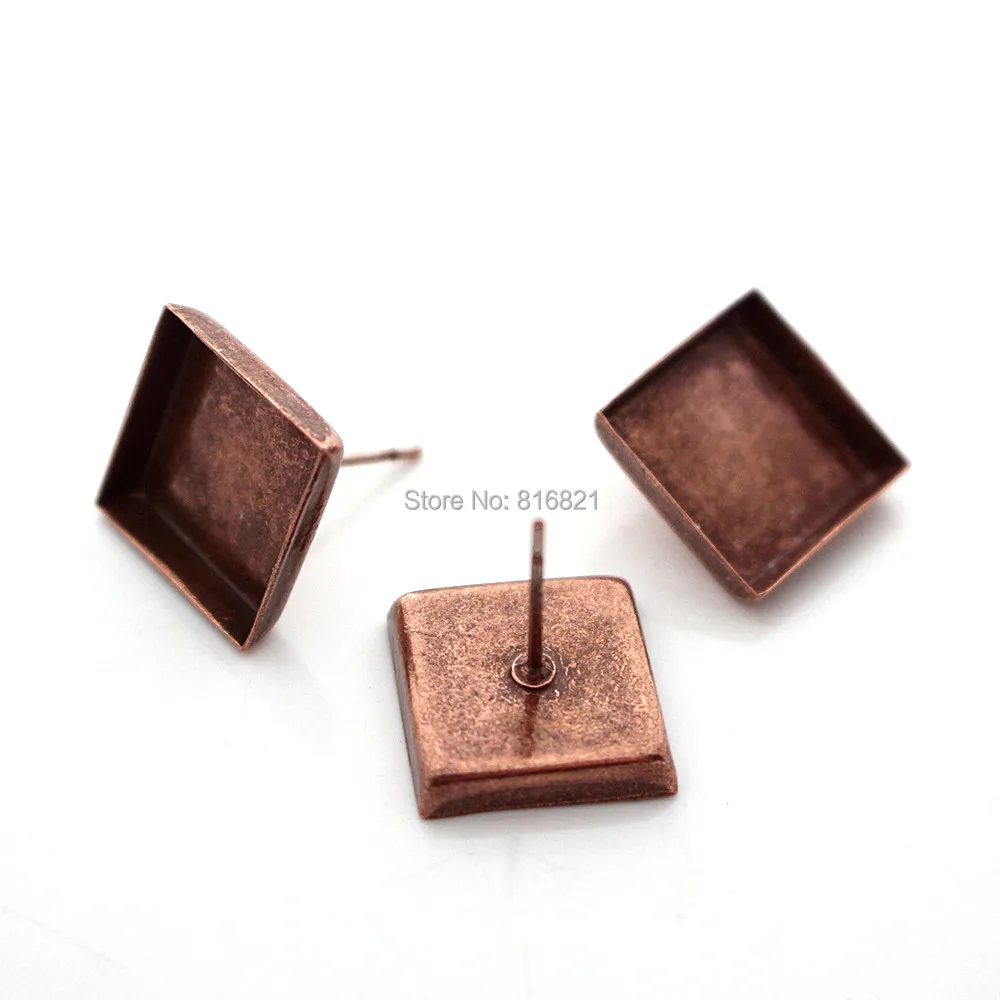 12 мм 16 пустая квадратная глубокая стенка ободок чашки кабошон Сережка гвоздик