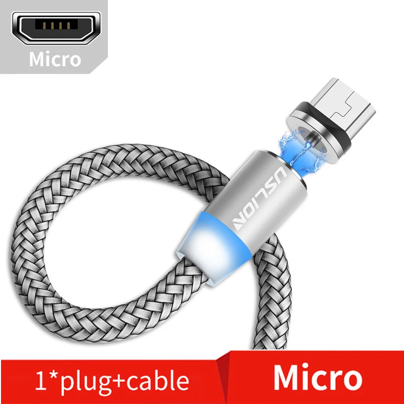 Silver Micro USLION Магнитный Micro USB кабель для samsung S10 S9 type-c Зарядка для iPhone XS XR 8 7 магнит Зарядное устройство usb type C кабели - Цвет: Silver Micro