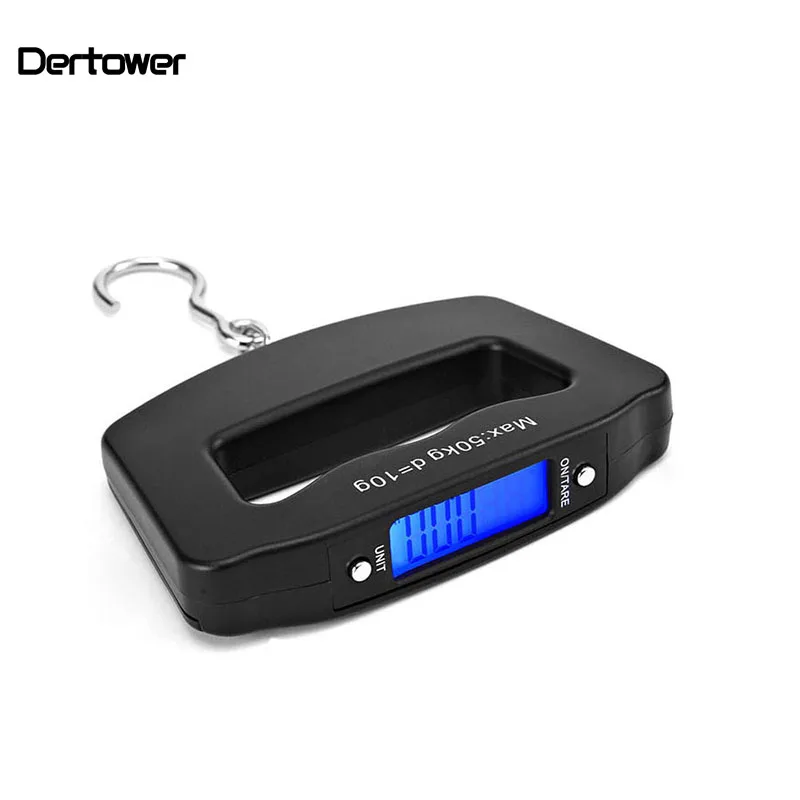 

Portable Mini Digital Hand Held 50Kg*10g Fish Hook Hanging Scale Electronic Weighting Luggage Scale Blue Backlit LED Display
