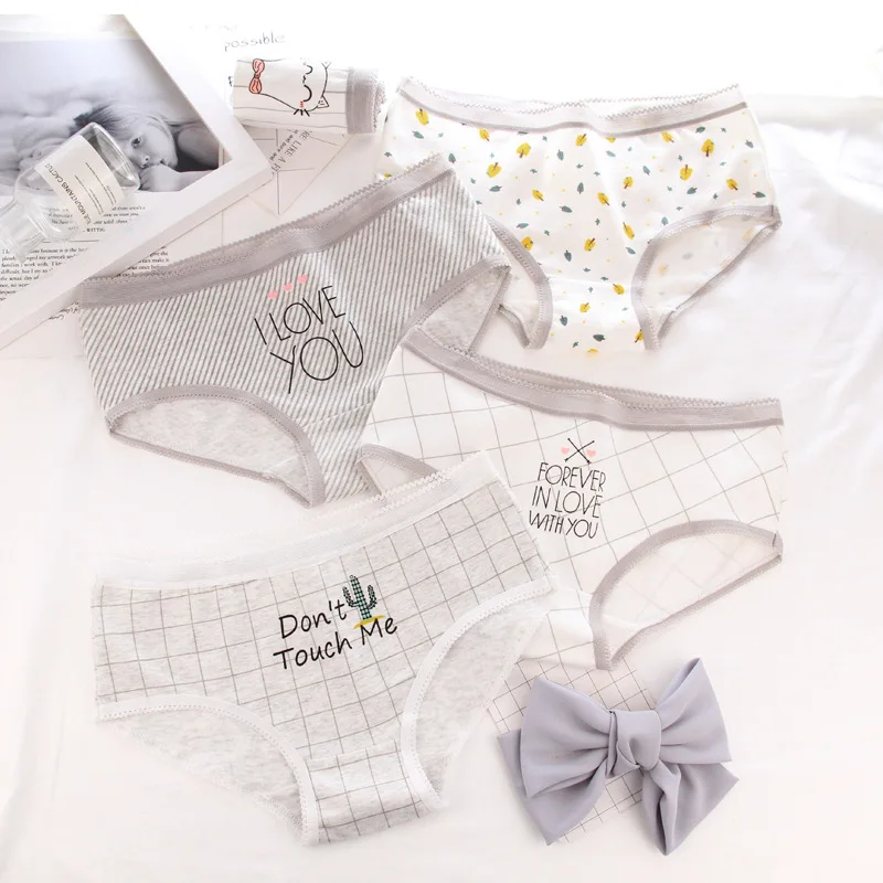 Женское нижнее белье хлопковые клетчатые трусы с буквенным принтом|Женские