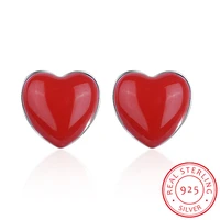 cute small red heart 925 sterling silver screw stud earrings for women girls children baby kids jewelry orecchini aros aretes
