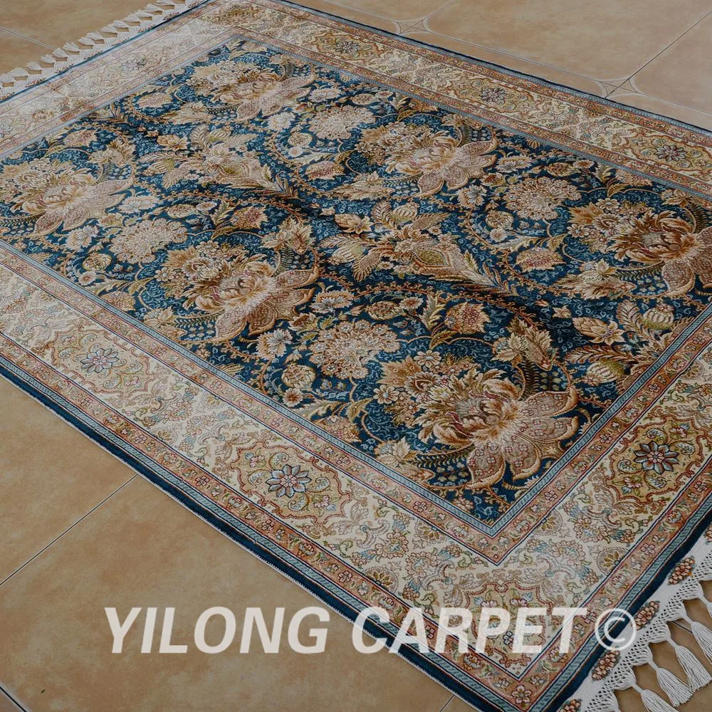 Yilong 4.6'x6.6' Hereke silk carpet blue handmade exquisite hand knotted Turkish rug (1794) | Дом и сад