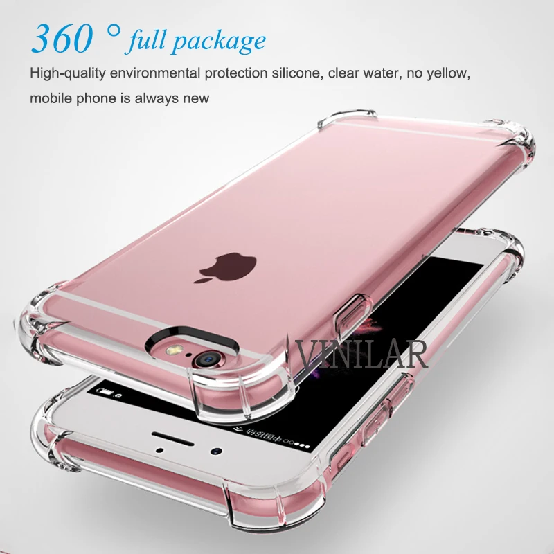 TPU Прозрачный чехол для телефона с защитой от падения iphone 7 6x8 5s plus силиконовый