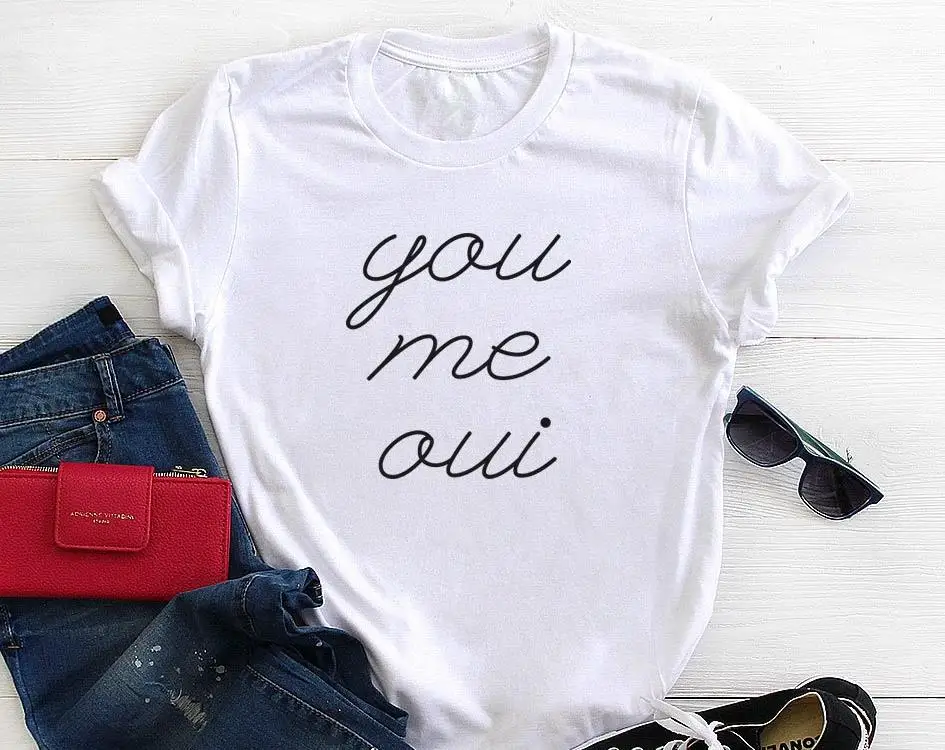 You Me Oui (Да! с принтом в виде букв для женщин футболка хлопок свободный покрой