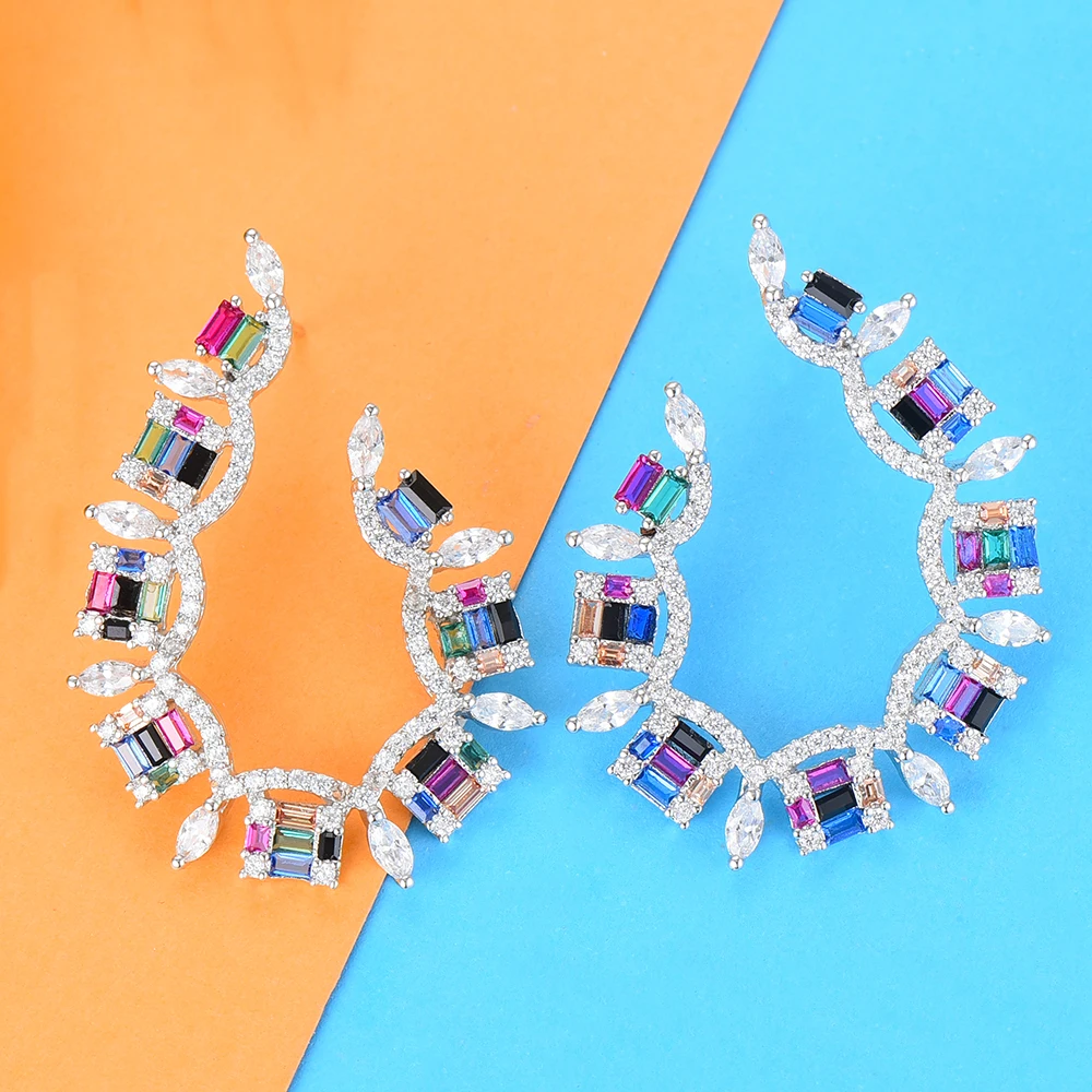 SisCathy 2019 Elegant Women Earrings Iregular Geometry Full Pave Cubic Zirconia Stud Statement Ear Party Accessories | Украшения и