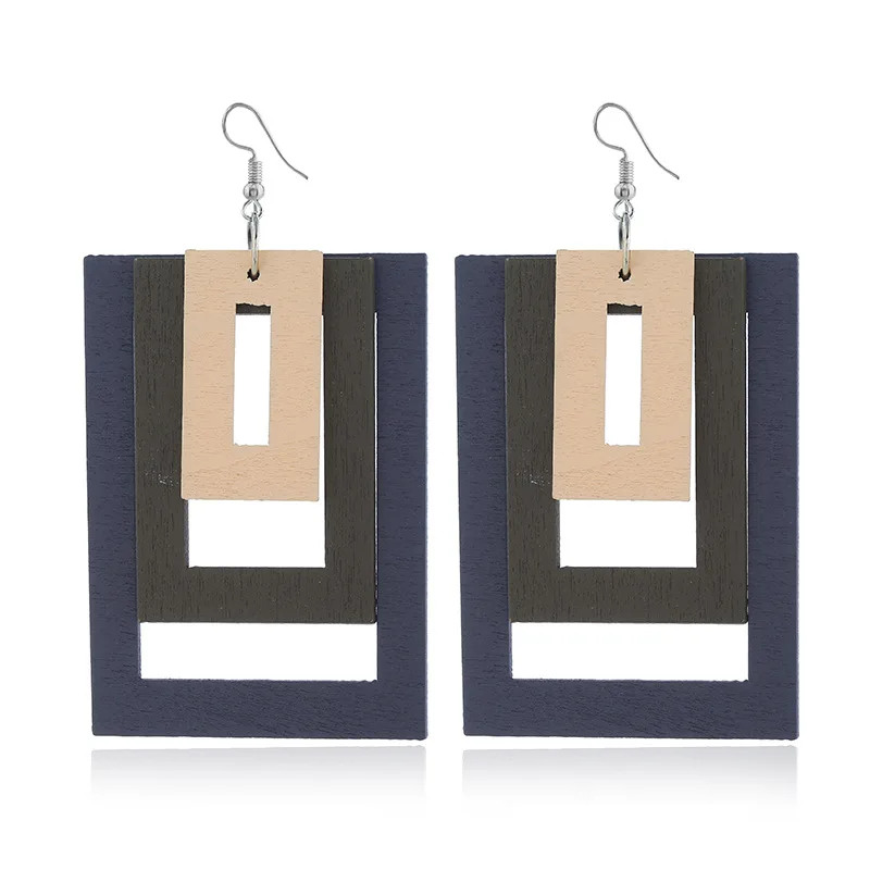 GZBEIYANG простые деревянные Геометрические Квадратные Многослойные висячие серьги