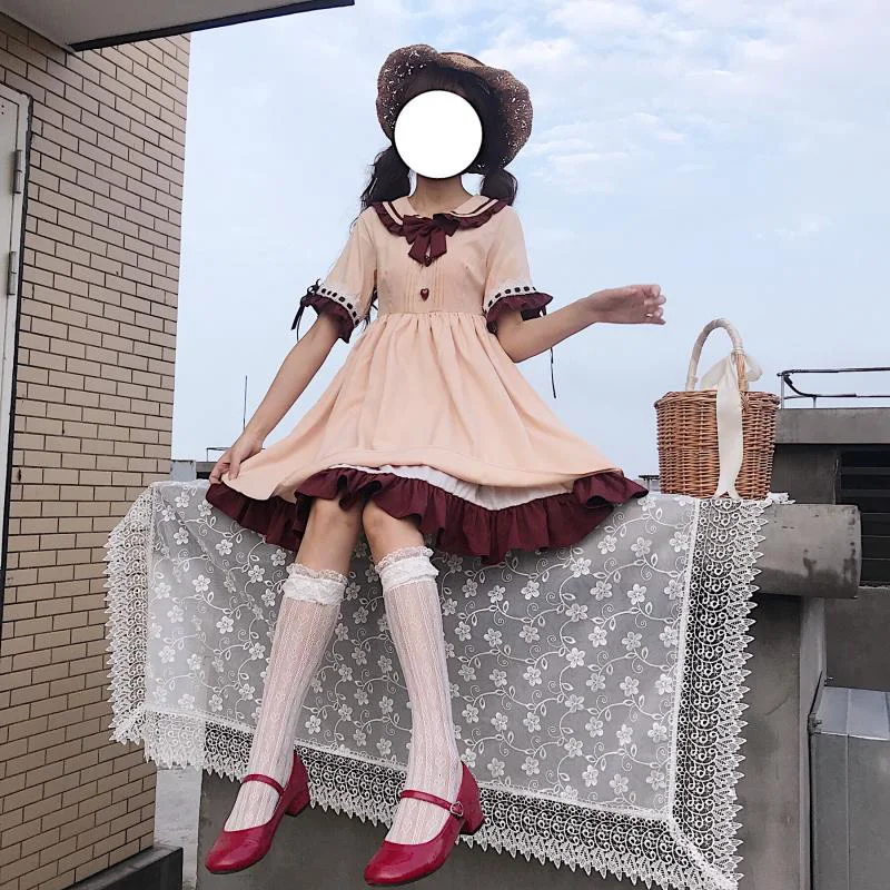 Kawaii японское готическое платье лолиты женское милое летнее свободное тонкое с
