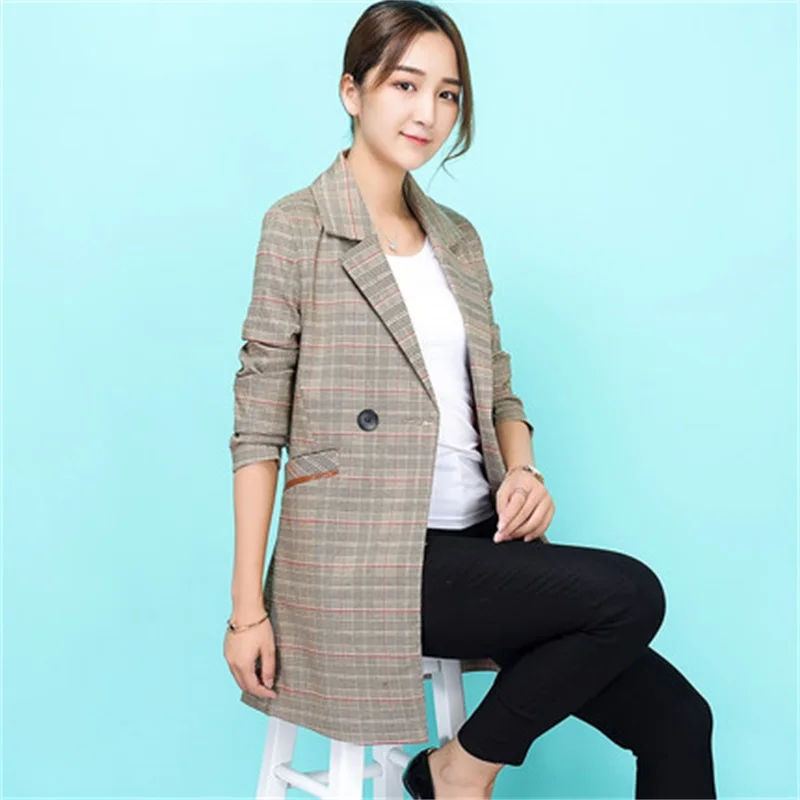 

Female Outerwear Wear Work Coat Women Long Plaid Blazers Jackets Suit Ladies Long Sleeve Work Wear Blazer Plus Size Casual