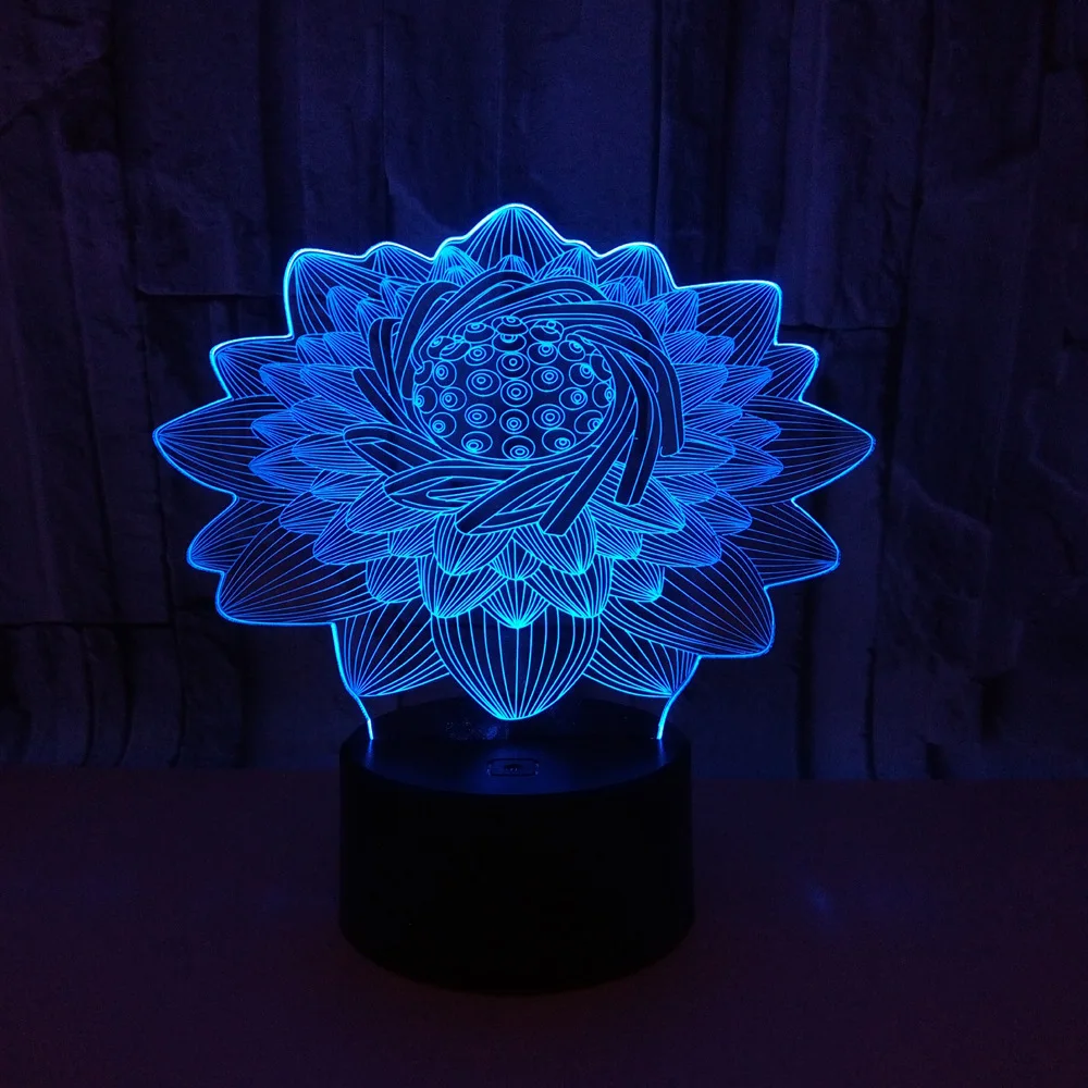Светодиодная настольная лампа Lotus 3d креативный ночсветильник с цветным лотосом и