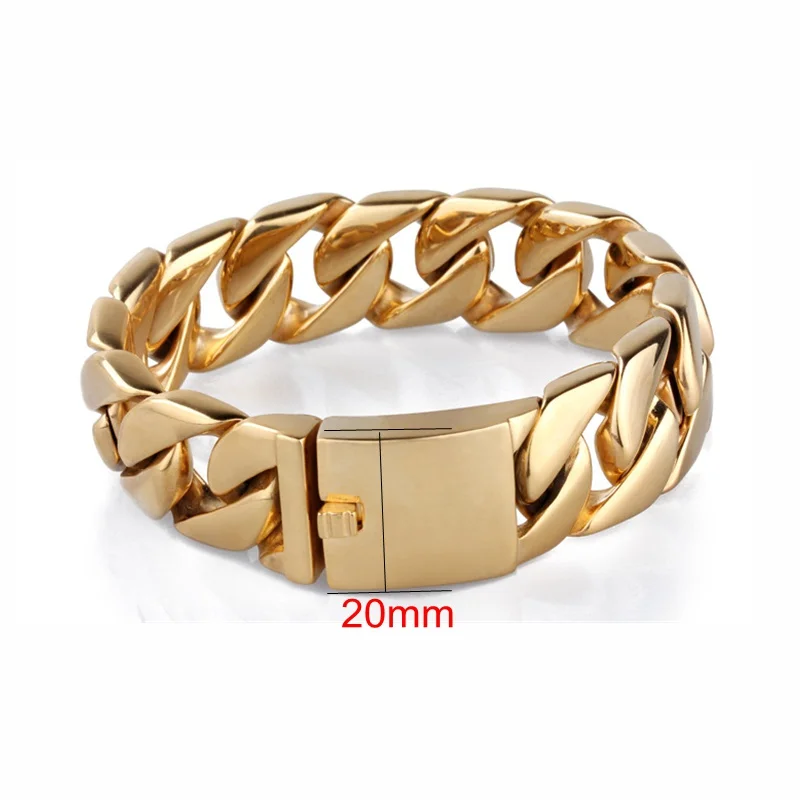 20mm width Kalen, высокое качество, 316, нержавеющая сталь, Италия, золотистый браслет, мужской, тяжелый, массивный, звено, цепочка, браслет, модное ювелирное изделие, подарки - Окраска металла: 20mm width