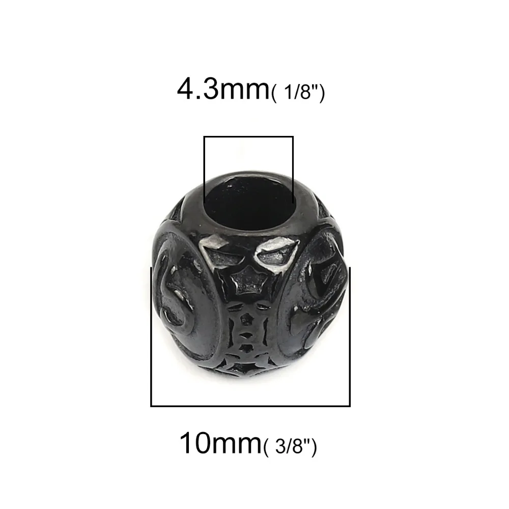 DoreenBeads 304 распорка из нержавеющей стали бусины Круглый черный знак созвездий 10 мм(3/") Диаметр., Отверстие: Приблизительно 4,3 мм, 1 шт