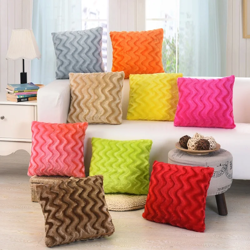 

High Quality Sofa Wave Veins Plush Cushion Cover Decorative Throw Pillow Cover Wave Veins Plush Bedding Home Decor