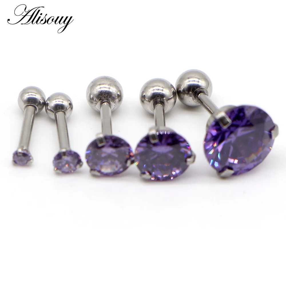 Silver Purple CZ Alisouy 1 шт. 16 г 2-8 мм круглый прозрачный розовый фиолетовый кристалл уха ювелирные изделия пирсинг сталь пирсинг хряща уха пробки тела ювелирные изделия - Окраска металла: Silver Purple CZ
