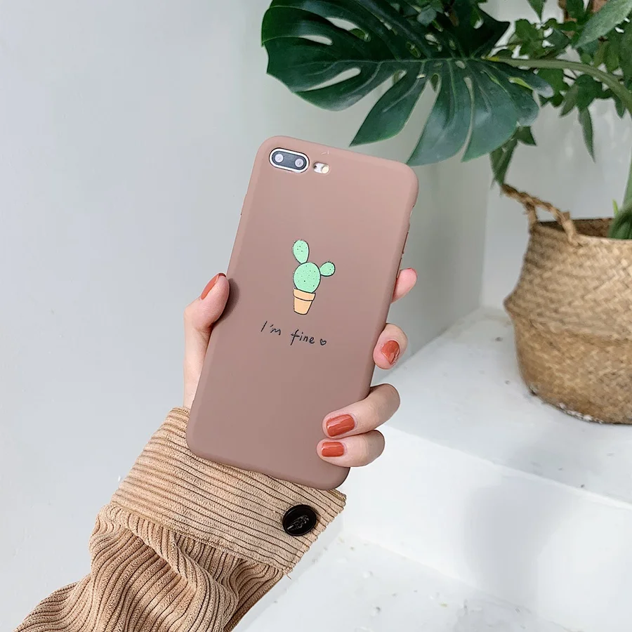 Cartoon Cactus Phone Case for iphone X XR XS MAX Green Plant Back Soft Cover For 7 6S 6 8 Plus Cute Patterned Cases Capa |