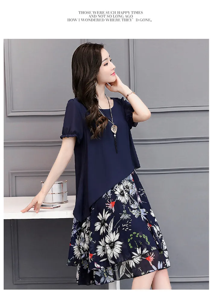 Женское шифоновое платье большого размера 2019 летнее лоскутное повседневное