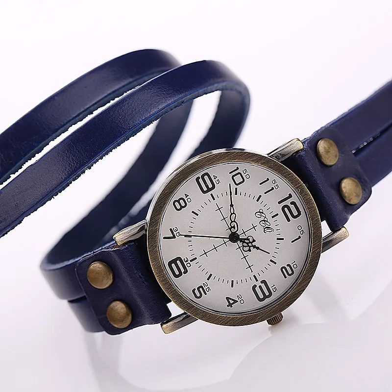 CCQ Винтаж Корова Кожаный Браслет Высокое Качество Античная Женщины Наручные Часы