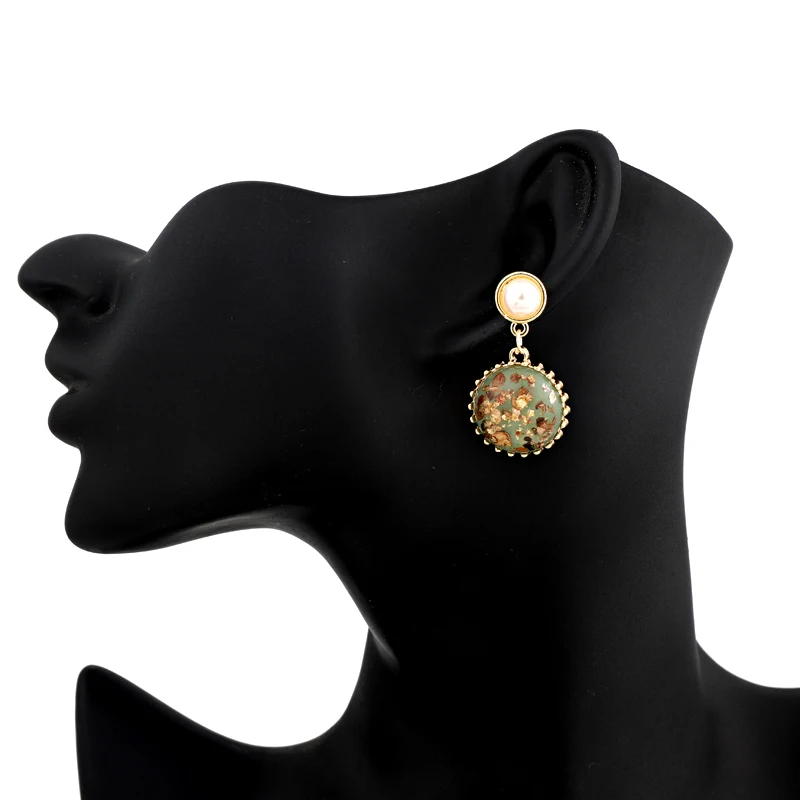 Dayoff Korean Simulated Pearl Earrings Geometric Round Drop Dangle For Women Jewelry Fashion Trendy Resin E123 | Украшения и
