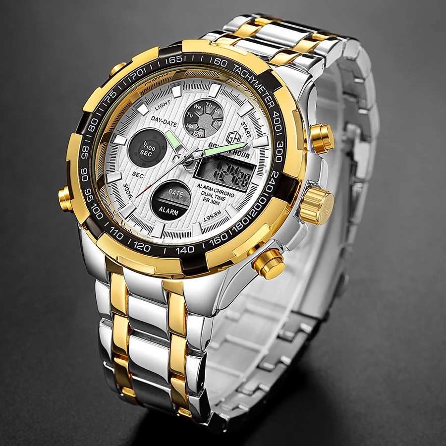 Мужские часы Reloj Hombre GOLDENHOUR с подсветкой из нержавеющей стали мужские